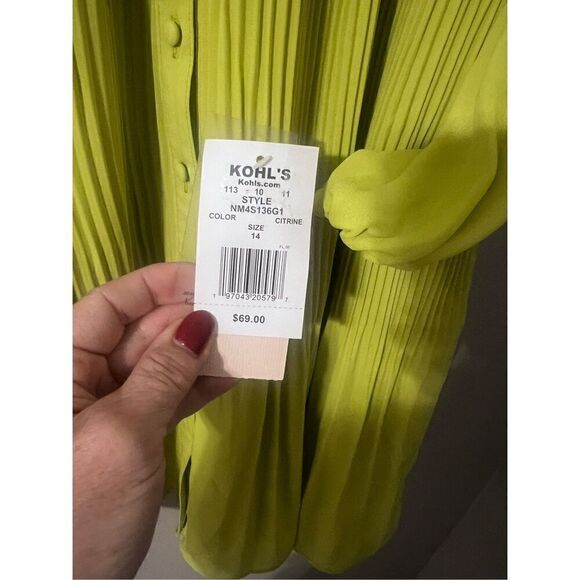 Nanette Lepore Women’s Size 14 Long Sleeve Pleated Button Up Dress Green - Picture 14 of 16